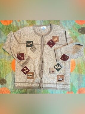 Christopher & Banks Cardigan Sweater Size Medium Embroidered Birds Button